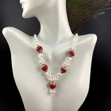 Red Jasper & Pearl Necklace | Handmade Necklace by QuiseJewels