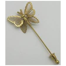 2 Monet Butterfly Wire String Pins Brooches Gold tone. For Sale at Ruby Lane