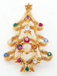 Monet Rhinestone Christmas Tree Brooch - Garden Party ...