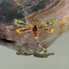 Vintage Monet Dragonfly Brooch: Gold Green Enamel, Aubergine Rhinestone - Etsy