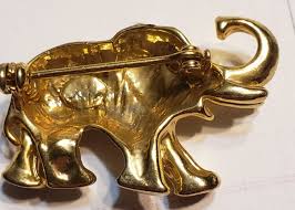 Gold Tone Metal Rhinestone Elephant Pin Brooch Jewelry ...