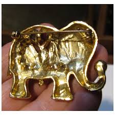 2" Goldtone, Enamel, Faux Pearl & Rhinestone Elephant Pin ...