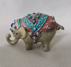 MONET Elephant Trinket Box Jeweled Turquoise Enamel Collectible Keepsake | eBay
