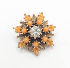 Vintage Coral Rhinestone Star Brooch Lapel Pin Costume ...