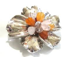 Vintage C 1980's Big Layered Flower Pin Brooch and Necklace ...
