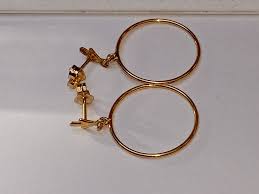 14K YELLOW GOLD HOOP ON FLEUR DEL STUD EARRINGS, 3/4 X 1 1 ...