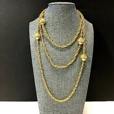 Vintage Signed MONET Gold Rope Chain Station NECKLACE High Polished MINT! H381u | eBay