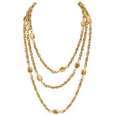 1970s Vintage Chanel Extra Long Gold Sautoir Necklace at 1stDibs | extra long gold necklace, golden chanes, gold chanes