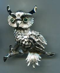 Owl Pin with Green Eyes, See Scans | eBay