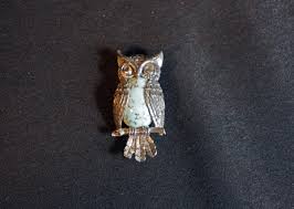 BEAU Sterling Silver Owl Pin With Lt Blue Marbled Stone - Etsy