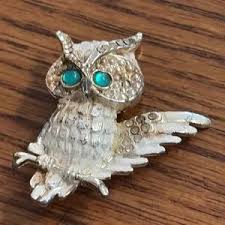Vintage | Jewelry | Vintage Owl Brooch With Green Eyes ...