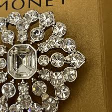 Monet Rhinestone Brooch Silver Tone in Color Round Colorless | eBay