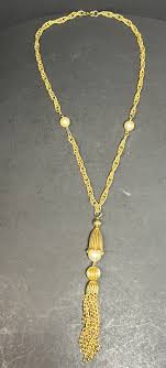 Vintage Gold Tone Pearl Tassel Necklace - 22” | eBay