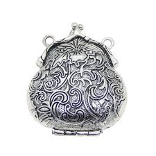 1pcs Vintage Silver Alloy Floral Purse Locket Pendant ...