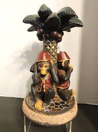 Three Wise Monkeys Around Palm Tree Candle Holder See Hear ...