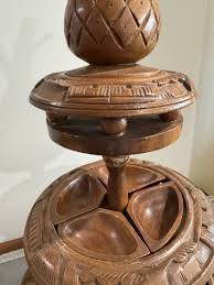 Vtg MCM Hand Carved Monkey Pod 3 Tier Lazy Susan - Serving Tray | eBay