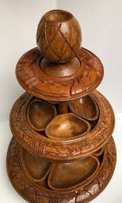 Vintage Tiki 3 Tier Lazy Susan Server,hand Carved Monkey Pod Lazy Susan - Etsy