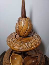 Hand Carved Monkey Pod 3 tier Lazy Susan Hawaiian Decor Serving Centerpiece | eBay UK