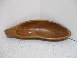 Vintage RETRO 'Monkey Pod Wood' Banana Serving Tray Candy Dish - Set of 2 | eBay