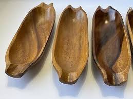6 Vintage MCM Monkey Pod Wood Corn Cob Bowls Holders With 11 Forks Skewers | eBay