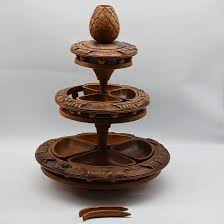 Vintage Mid Century Modern Tiki Monkey Pod Three Tier Lazy ...