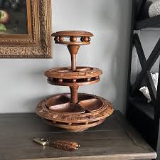 Vintage Wood Carved Lazy Susan Serving Tray With Nutcracker ...