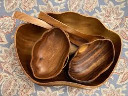 Vintage Orobilt Clamshell Wooden Salad Bowl Set - Made in the Philippines | eBay