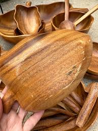 11 Piece Monkey Pod Wood Salad Serving Bowl Set / Mid Century Wooden Bowl Serving Set / Vintage Serving Set / Acacia Wood / Chip N Dip Set - Etsy