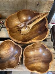 VTG Handcrafted Monkey Pod Wood Salad Bowl Set Serving Utensils Scalloped 7-Pc · Whatnot: Shop, Sell, Connect
