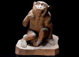 Japanese Vintage Monkey Wooden Sculpture 7.5" by Yamazaki ...