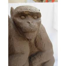 Three Monkeys Stoneware Sculpture and Fountain Head | Chairish