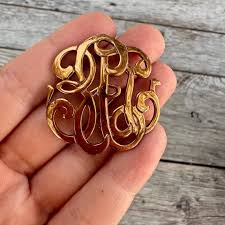 Vintage Jewelry Scroll Copper Brooch Monogram Pin - Etsy