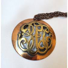 Vintage Copper Gold-tone Initials Monogram Pendant Necklace ...