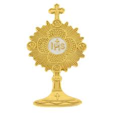 Monstrance brooch in 925 silver gilded white enamel IHS ...