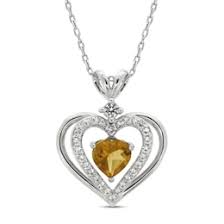 Citrine & White Lab-Created Sapphire Heart Necklace Sterling Silver 18" | Kay