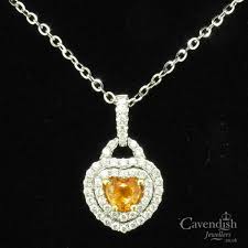 Sensational Orange Sapphire & Diamond Heart Pendant Necklace - Necklaces from Cavendish Jewellers Ltd UK