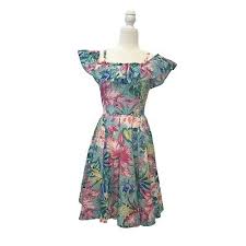 Montgomery Ward Vintage 80s Off Shoulder Floral Swing dress ...