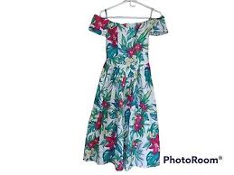 Vintage 90s Floral Tropical Tea Dress Midi Fit And Flare Small ...