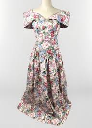 VTG 80s Romantic Floral Off the Shoulder Maxi Dress 8 Tall ...