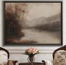 Vintage Farmhouse River Painting Canvas Art Misty Forest ...