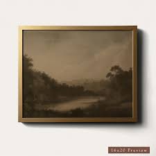 Framed Canvas Vintage Moody Landscape Oil Painting Art Print ...