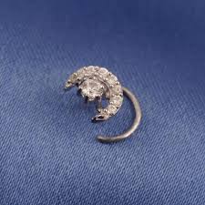 Half Moon Diamond Nose Ring, 14k Solid Gold & 925 Silver ...