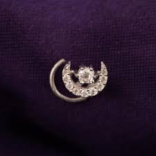 Diamond Half Moon & Star Nose Ring, 14k Solid White Gold ...