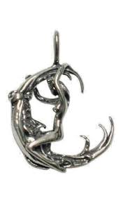 Sterling Silver Nymph Woman Riding Crescent Moon 3/4 ...