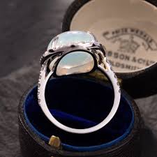 Large Crystal Opal Diamond Halo Ring 14K White Gold