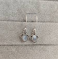Handmade Sterling Silver Rainbow Moonstone Earrings: Cabochon Gemstone - Etsy Australia