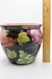 Vintage Lesal Ceramics Handcrafted Green Purple Grapes & Leaves Pottery Vase | EstateSales.org