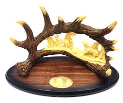 Vintage ANTLER SCULPTURE Wolf Pack Pine Trees | eBay