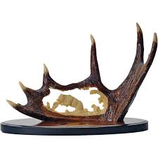 China Made 211165BE Bear Etched Bowie Fixed Blade Knife with Imitation Stag Handles - Knife Country, USA