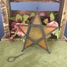 Amber Glass and Metal Hanging Star With Tea Light Holder | eBay